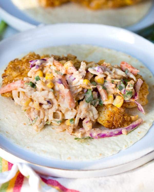 Tortilla Crusted Fish Tacos with Chipotle Slaw