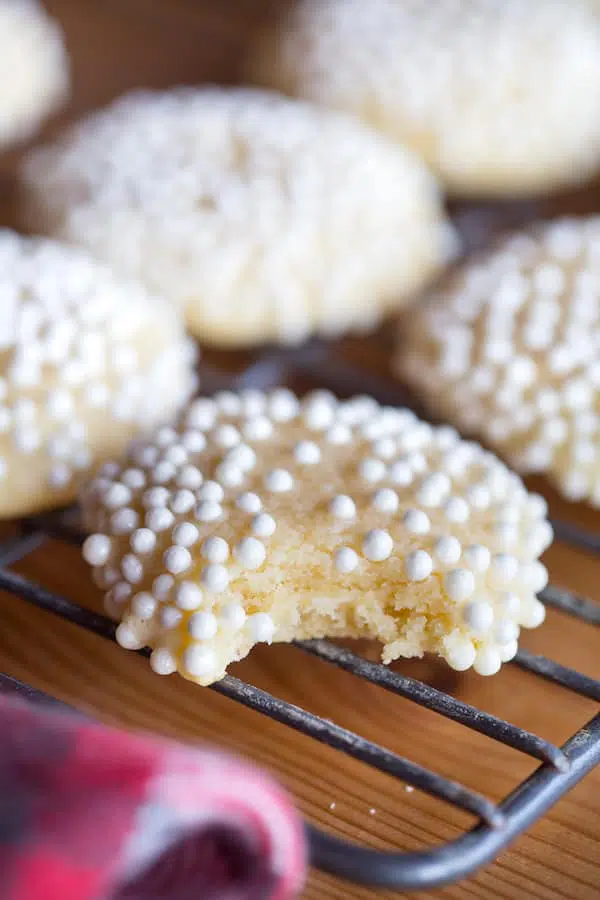 Perfectly Chewy Sugar Cookies Served on the Table with Five Cookies Blurred in the Background