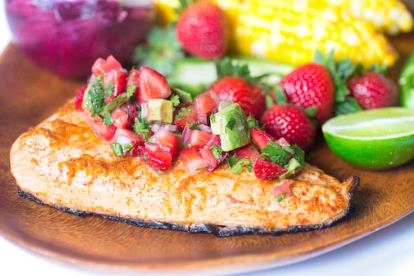 Grilled Salmon with Stawberry Avocado Salsa