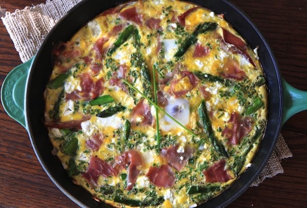 prosciutto asparagus and goat cheese frittata | greens & chocolate