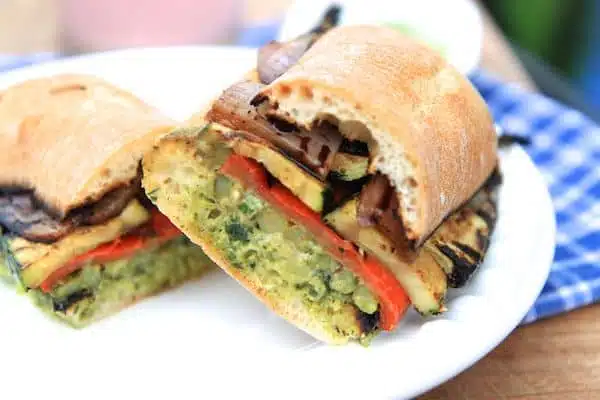 grilled veggie sandwich with chimichurri cream cheese spread | greens & chocolate