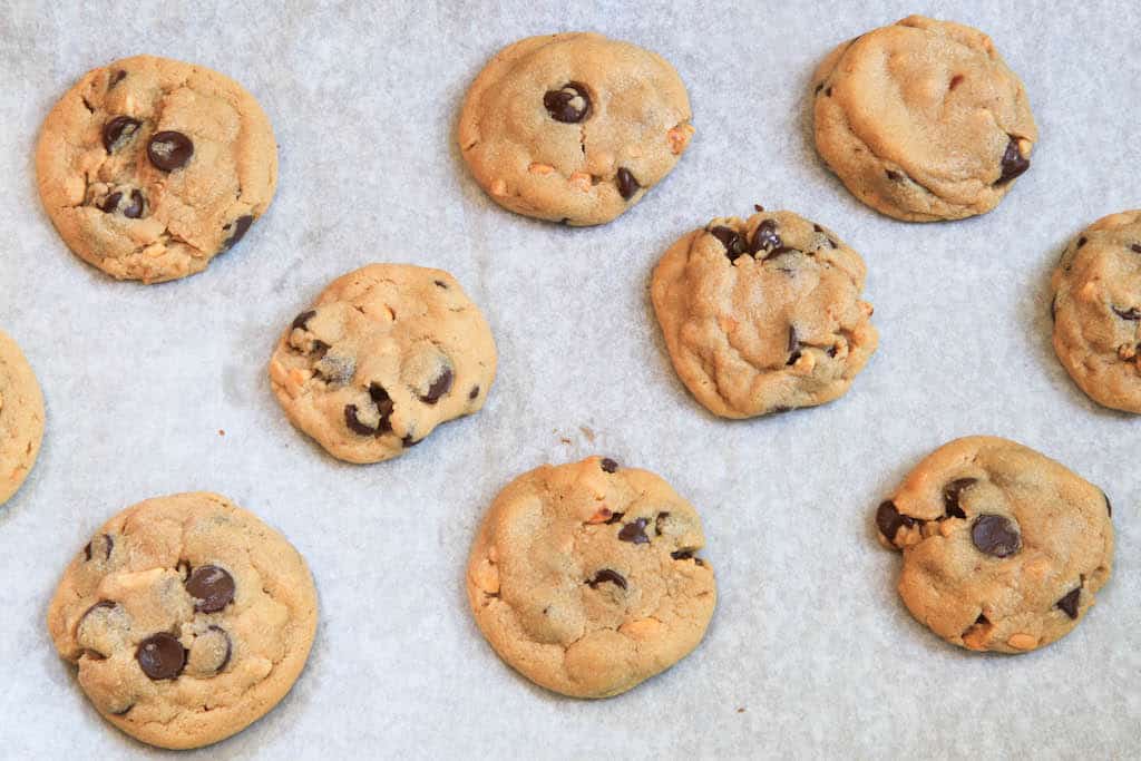 Soft but Crunchy Peanut Butter Chocolate Chip Cookies