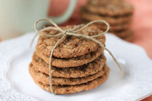 Brown Butter Oatmeal Ginger Cookies stacked in a cute little present