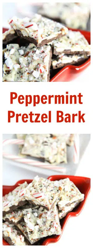 Peppermint Pretzel Bark collage with text overlay