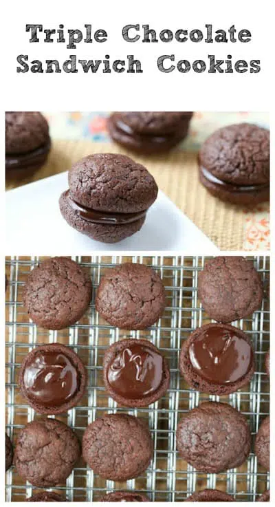 Triple Chocolate Sandwich Cookies super long collage with text overlay