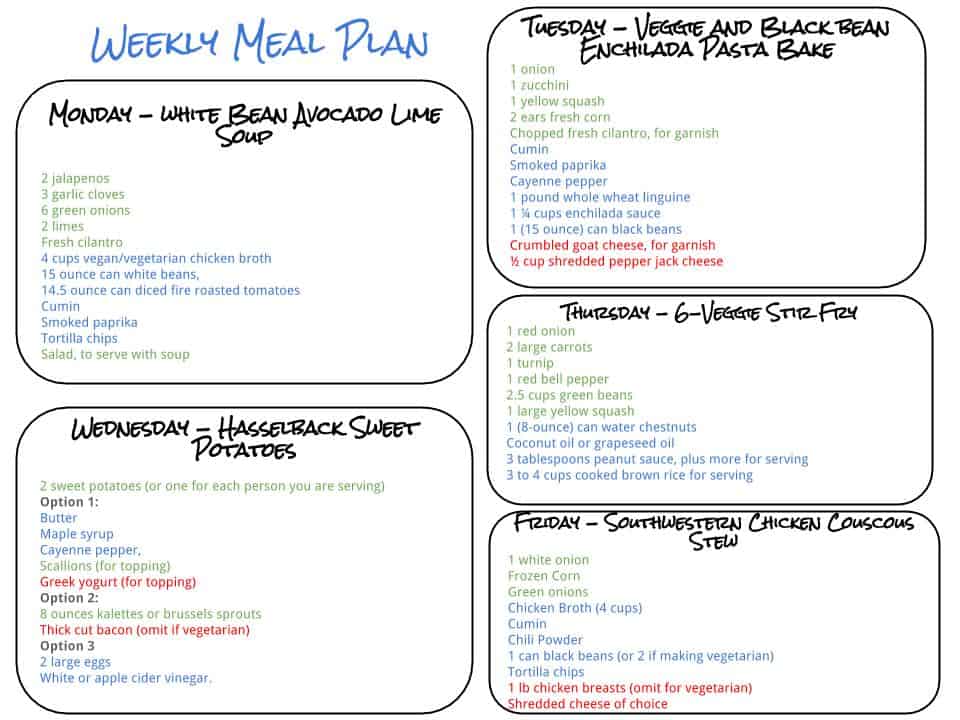 Weekly Meal Plan and Grocery List