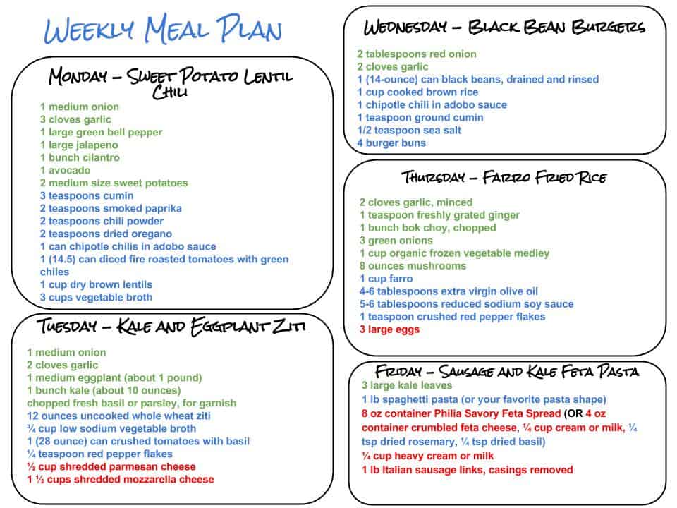 Healthy Weekly Meal Plan with Grocery List!