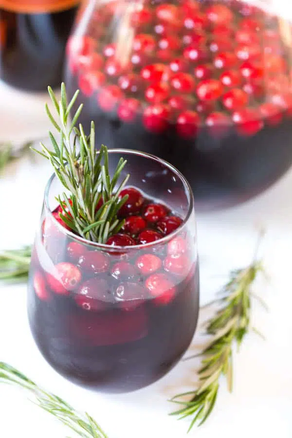 Cranberry Apple Sangria - with a Rosemary Sprig for That Holiday Mood