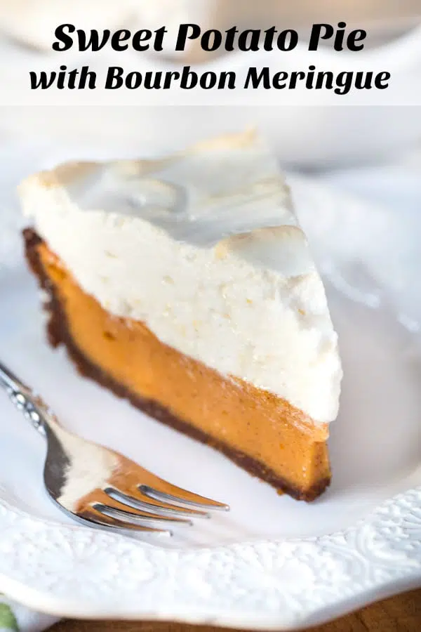 Sweet Potato Pie with Bourbon Meringue collage with text overlay