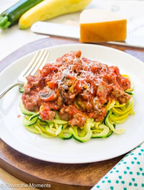 Zucchini and Yellow Squash Noodles with Turkey Bolognese