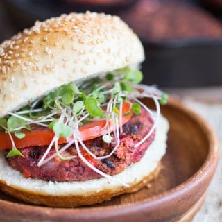 Smoky Beet and Quinoa Veggie Burgers - Closeup on the Juicy and Delicious Burger