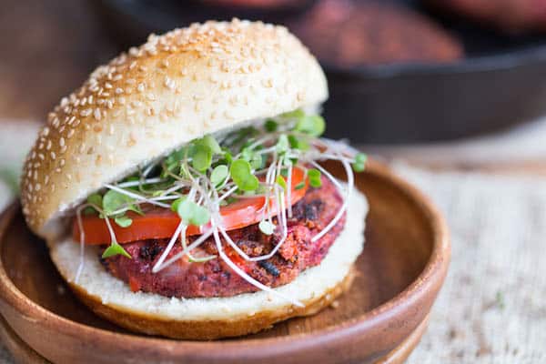 Focus on the Opened Burger with Quinoa Inside
