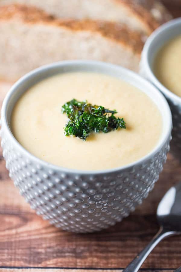Truffle Cauliflower Soup with Crispy Kale