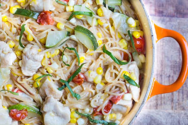 One Pot Creamy Chicken and Summer Vegetable Pasta