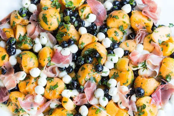 Cantaloupe Blueberry and Prosciutto Summer Salad