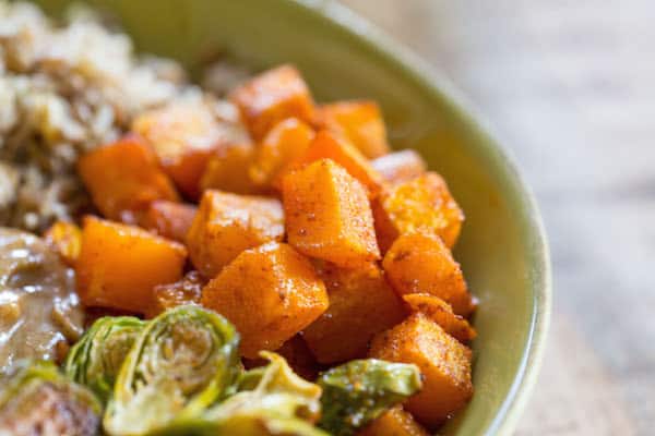 Autumn Nourish Bowls with Maple Almond Dressing - Closeup on Delicious Carrots