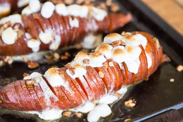 Hasselback Sweet Potato Casserole - Ready to Be Served on the Tray