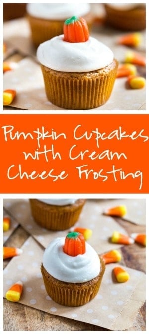 Pumpkin Cupcakes with Cream Cheese Frosting Collage with Two Images and Text Overlay