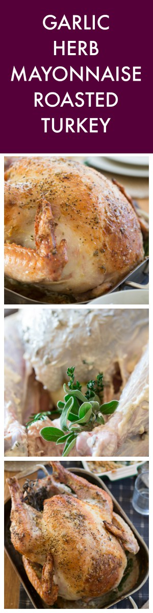 Garlic Herb Mayonnaise Roasted Turkey Collage of Three Images and Text Overlay
