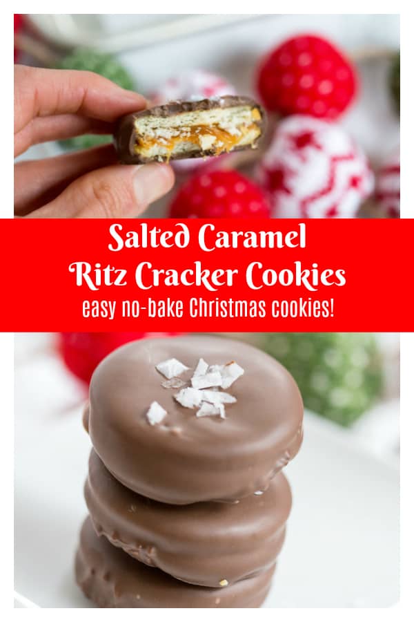 Salted Caramel Ritz Cracker Cookies Collage with Text Overlay