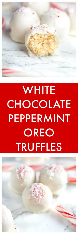 White Chocolate Peppermint Oreo Truffles super long collage with text overlay