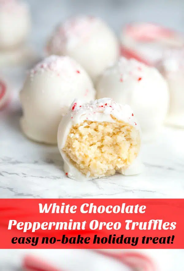 White Chocolate Peppermint Oreo Truffles collage with text overlay