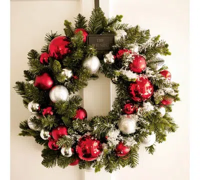 Festive Christmas Wreath on the White Door