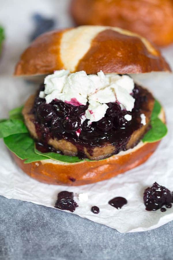 Turkey Burgers with Blueberry Compote and Goat Cheese