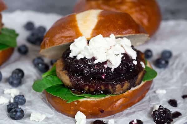 Turkey Burgers with Blueberry Compote and Goat Cheese