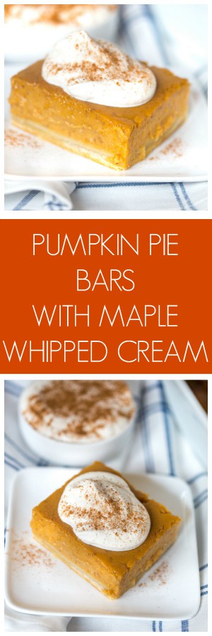Pumpkin Pie Bars with Maple Whipped Cream Collage of Two Images with Text Overlay
