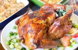 Sage Butter Roasted Turkey in a Plate Decorated and Served