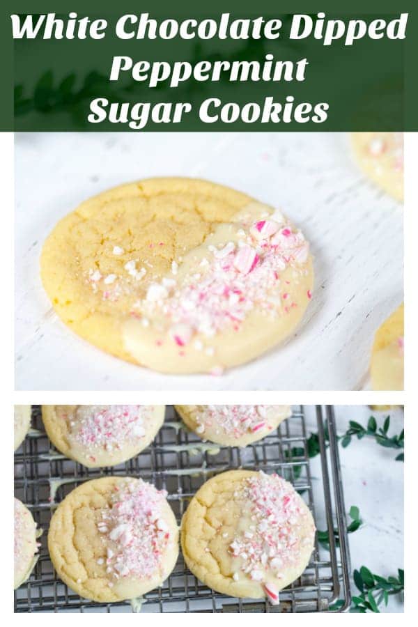 White Chocolate Dipped Peppermint Sugar Cookies collage with text overlay
