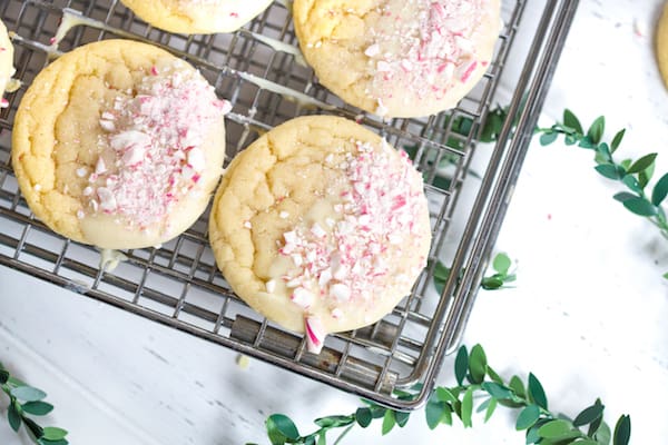 White Chocolate Dipped Peppermint Sugar Cookies ready to be served and looking extremely delicious