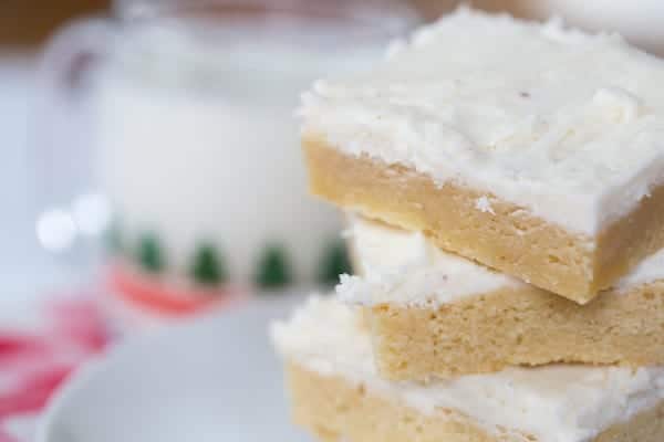 Closeup of the Eggnog Sugar Cookie Bars Ready and Served