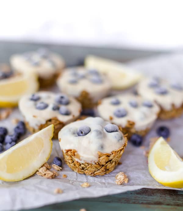 Delicious healthy cups with pieces of lemon and a blurred background
