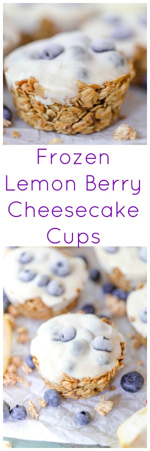 Frozen Lemon Berry Cheesecake Cups super long collage with text overlay