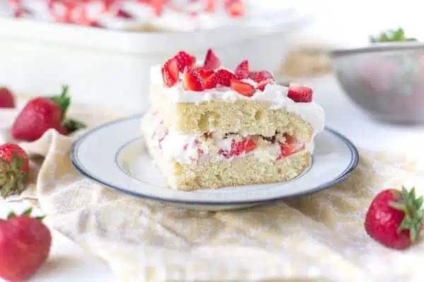 Focus on a piece of Strawberry Shortcake Cake