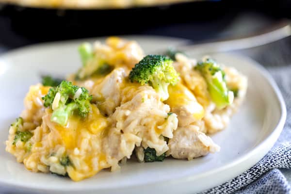 One Skillet Broccoli Cheddar Chicken Rice