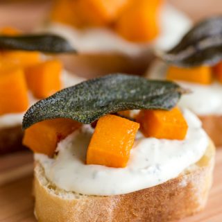Butternut Squash and Whipped Sage Cream Cheese Crostinis
