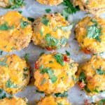 Cheesy Chicken Taco Meatloaf Muffins - Overhead on the Pan Full of Cute Little Muffins