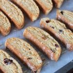 Cranberry Eggnog Biscotti on the Tray Before Serving - Thirteen in Total