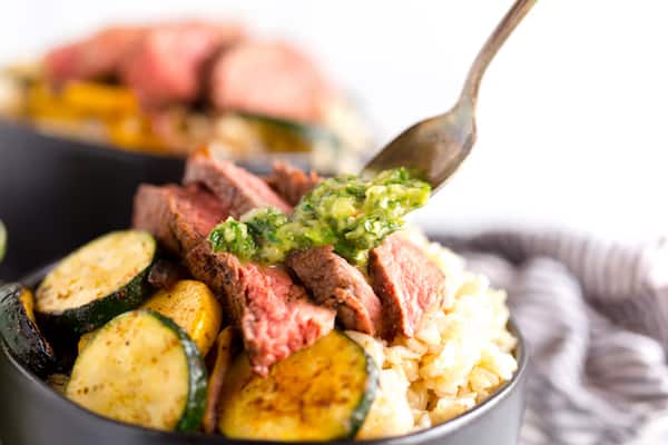 Chimichurri Grilled Steak and Vegetable Rice Bowls