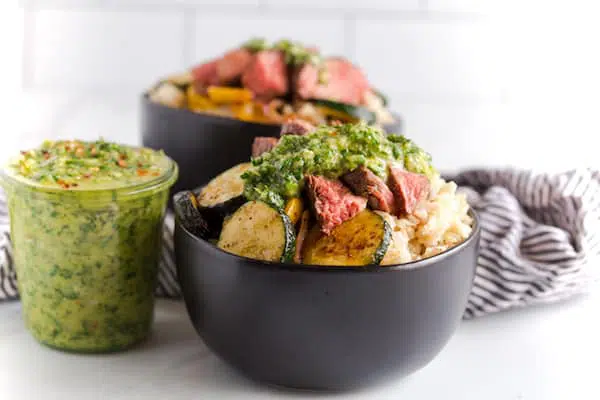 Chimichurri Steak and Vegetable Rice Bowls