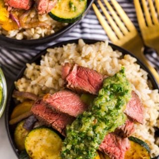 Chimichurri Steak and Vegetable Rice Bowls