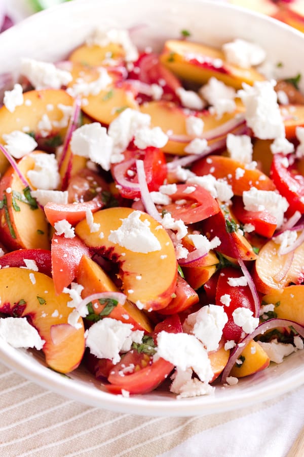 Tomato Peach and Goat Cheese Salad