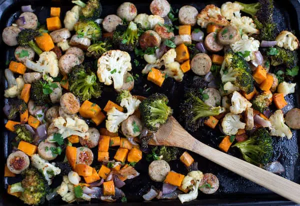 One Pan Dijon Herb Chicken Sausage and Vegetables