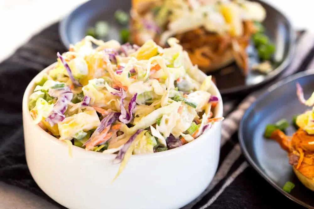 Slow Cooker Caribbean BBQ Chicken with Pineapple Coleslaw 