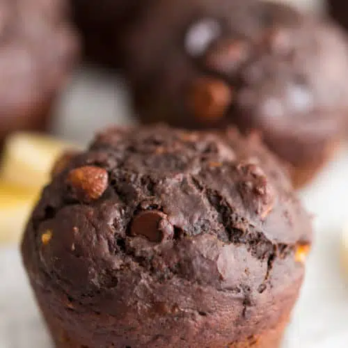 Greek Yogurt Chocolate Banana Muffins