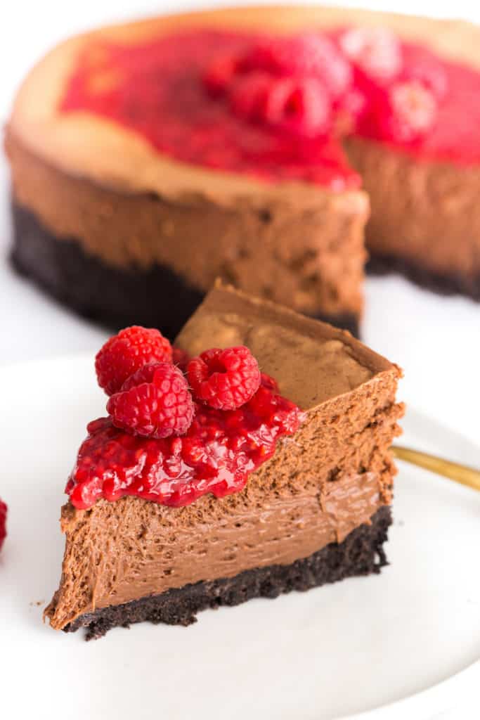 Chocolate Cheesecake with Raspberry Sauce