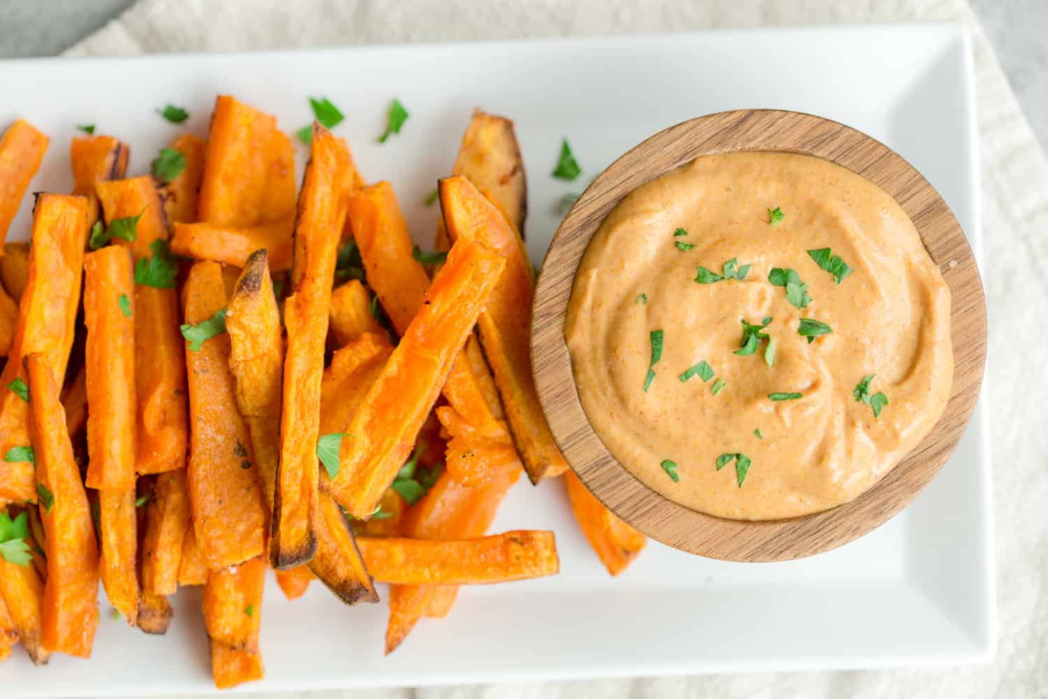 Sweet Potato Fries with Curry Mayo Dipping Sauce greens & chocolate